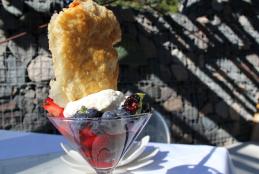 Reconstructed Berry Pie - lime macerated berries with basil, vanilla chantilly, pie crust